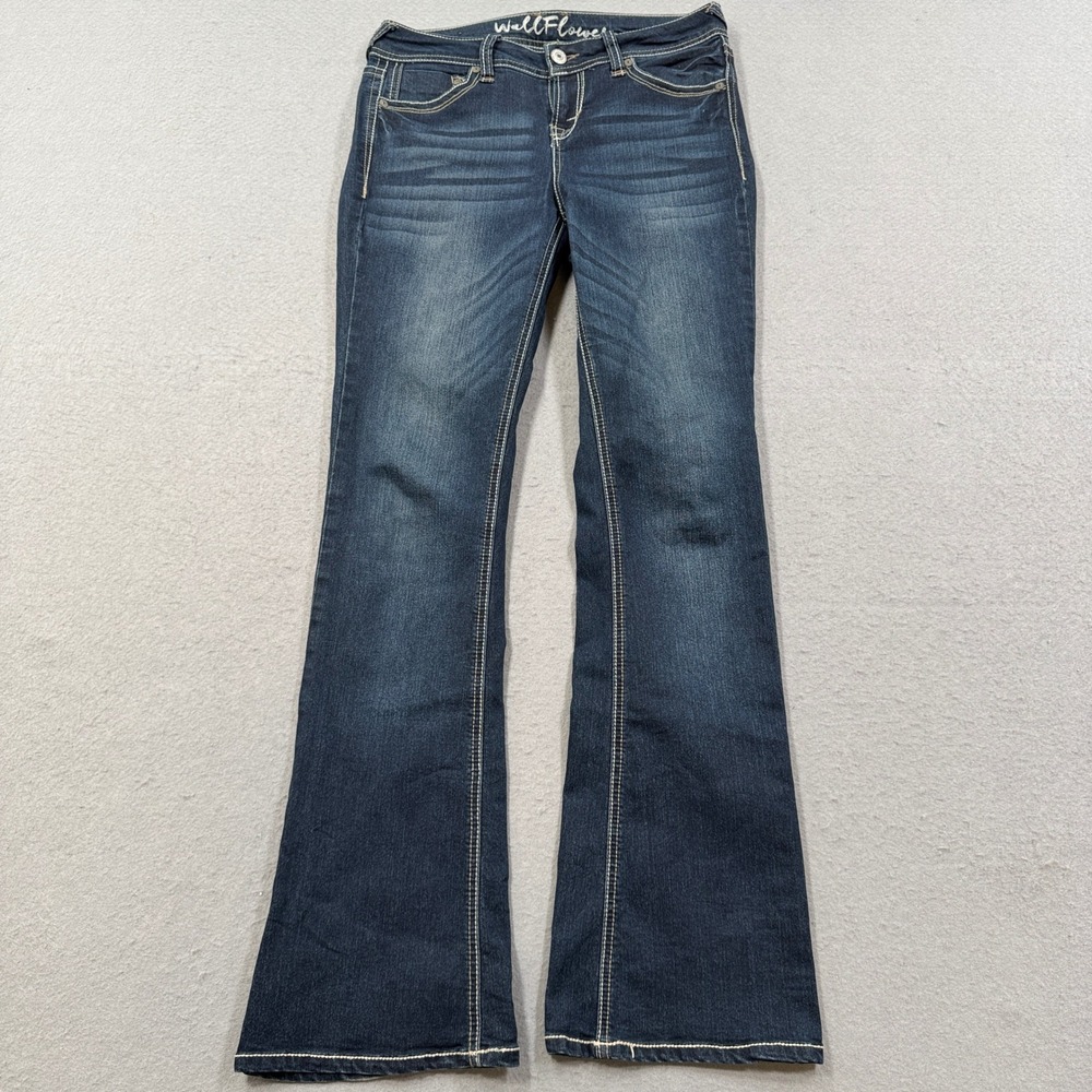 WallFlower Flare Jeans Womens 5 Blue Dark Wash Slim Fit Low Rise Retro Y2K Style